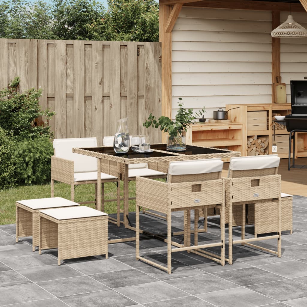 9-delige Tuinset met kussens poly rattan beige Tuinsets | Creëer jouw Trendy Thuis | Gratis bezorgd & Retour | Trendy.nl