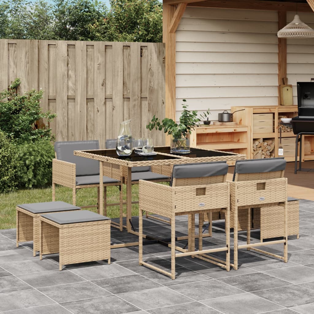 9-delige Tuinset met kussens poly rattan gemengd beige Tuinsets | Creëer jouw Trendy Thuis | Gratis bezorgd & Retour | Trendy.nl