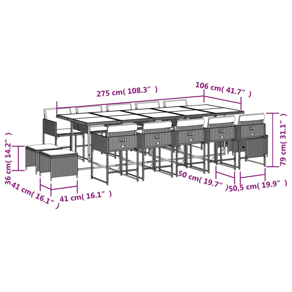 15-delige Tuinset met kussens poly rattan zwart Tuinsets | Creëer jouw Trendy Thuis | Gratis bezorgd & Retour | Trendy.nl