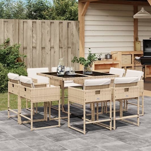 9-delige Tuinset met kussens poly rattan beige Tuinsets | Creëer jouw Trendy Thuis | Gratis bezorgd & Retour | Trendy.nl