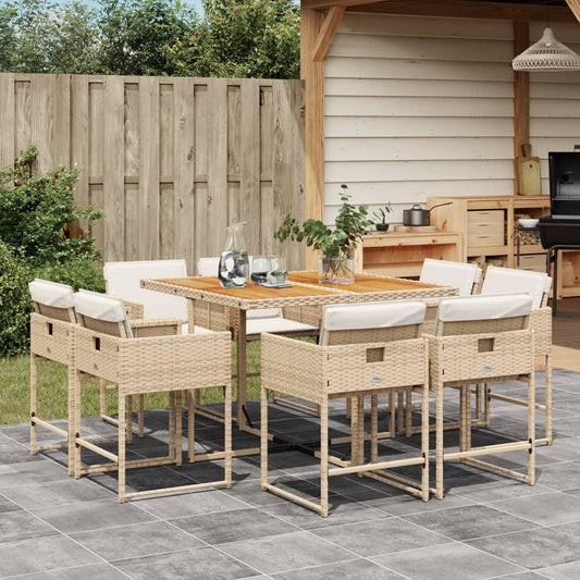 9-delige Tuinset met kussens poly rattan beige Tuinsets | Creëer jouw Trendy Thuis | Gratis bezorgd & Retour | Trendy.nl