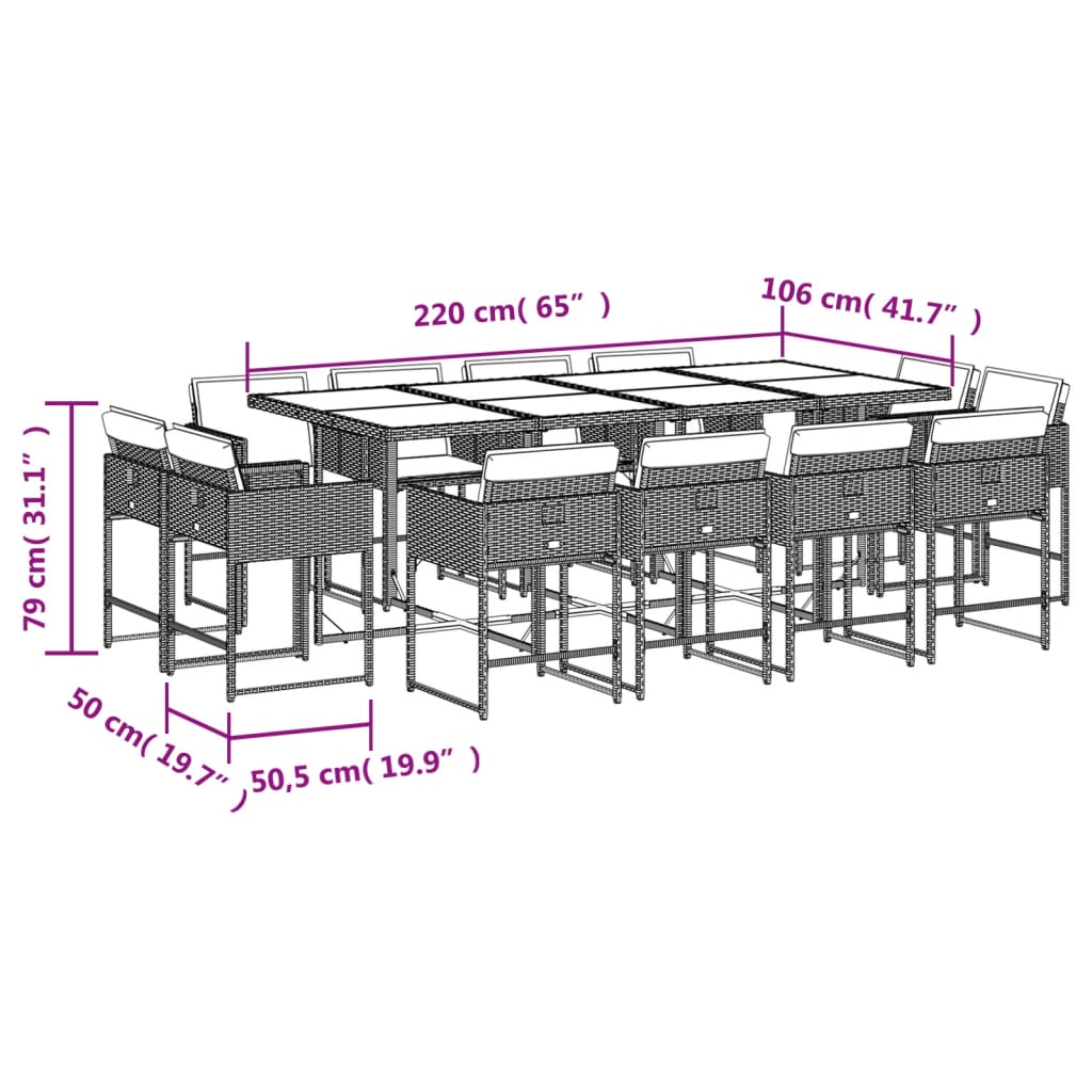 13-delige Tuinset met kussens poly rattan zwart Tuinsets | Creëer jouw Trendy Thuis | Gratis bezorgd & Retour | Trendy.nl