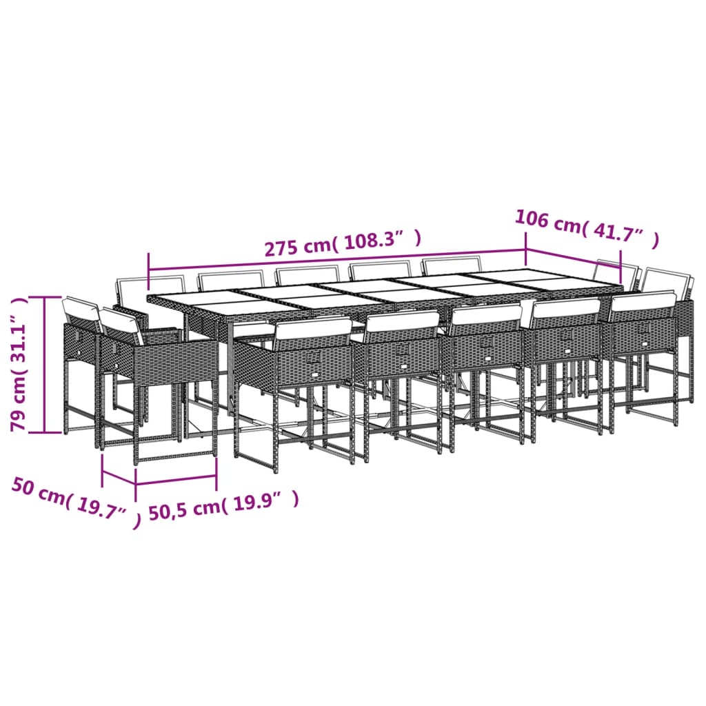 15-delige Tuinset met kussens poly rattan zwart Tuinsets | Creëer jouw Trendy Thuis | Gratis bezorgd & Retour | Trendy.nl