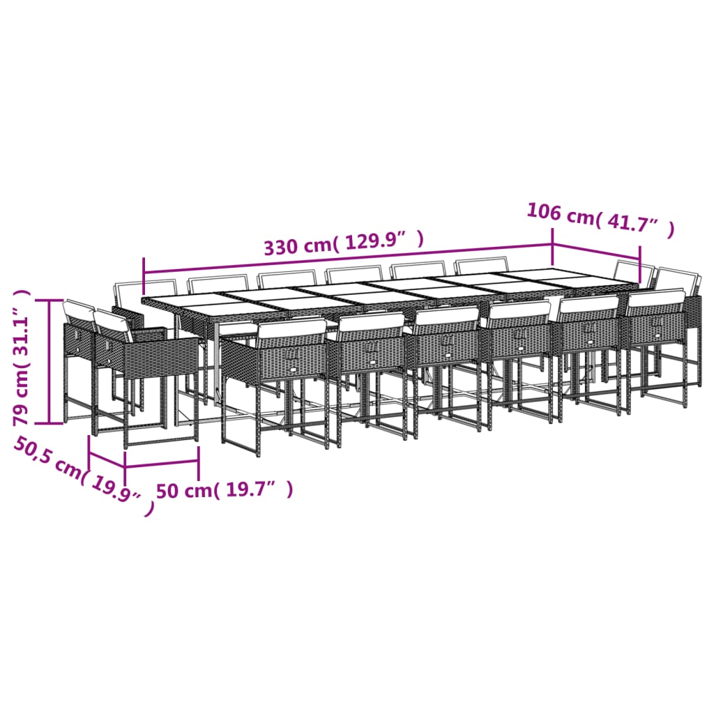 17-delige Tuinset met kussens poly rattan grijs Tuinsets | Creëer jouw Trendy Thuis | Gratis bezorgd & Retour | Trendy.nl