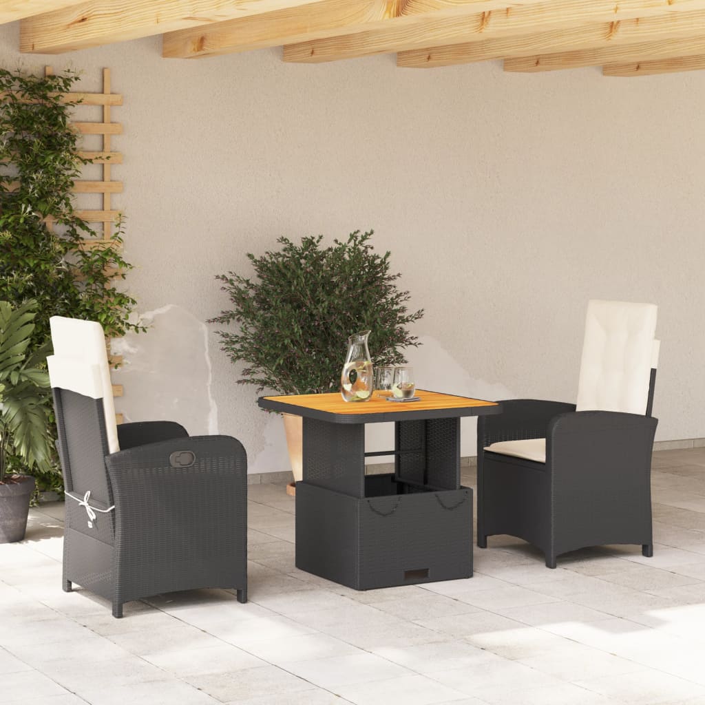 3-delige Tuinset met kussens poly rattan zwart Tuinsets | Creëer jouw Trendy Thuis | Gratis bezorgd & Retour | Trendy.nl