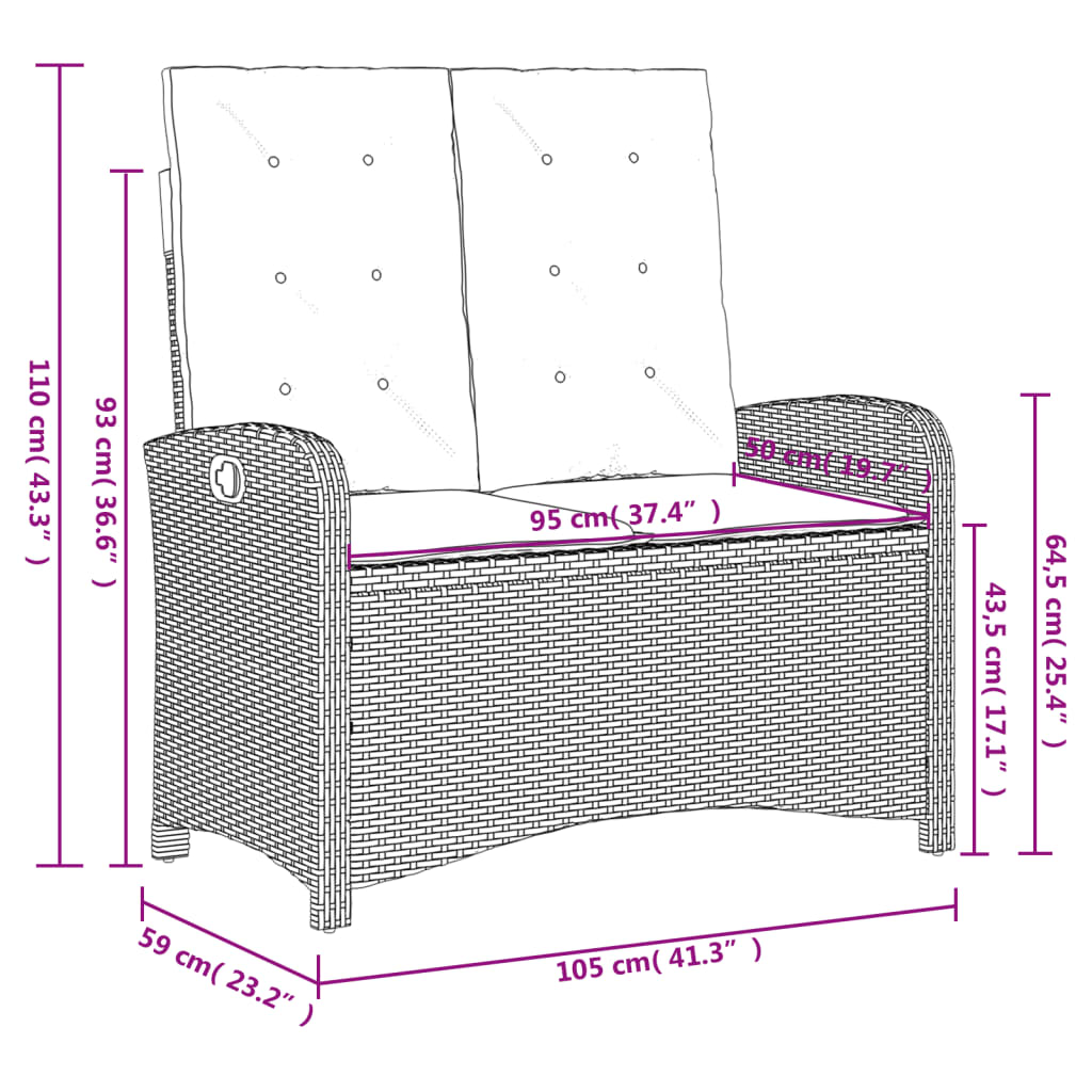 2-delige Tuinset met kussens poly rattan zwart Tuinsets | Creëer jouw Trendy Thuis | Gratis bezorgd & Retour | Trendy.nl