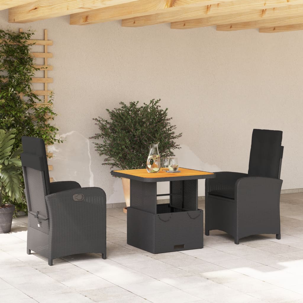 3-delige Tuinset met kussens poly rattan zwart Tuinsets | Creëer jouw Trendy Thuis | Gratis bezorgd & Retour | Trendy.nl