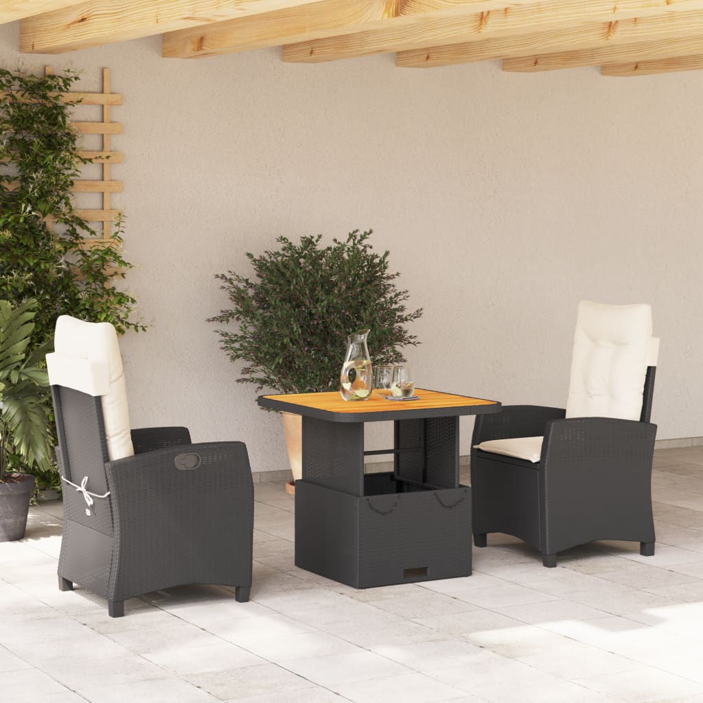 3-delige Tuinset met kussens poly rattan zwart Tuinsets | Creëer jouw Trendy Thuis | Gratis bezorgd & Retour | Trendy.nl