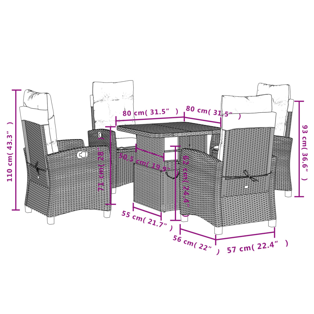 5-delige Tuinset met kussens poly rattan zwart Tuinsets | Creëer jouw Trendy Thuis | Gratis bezorgd & Retour | Trendy.nl