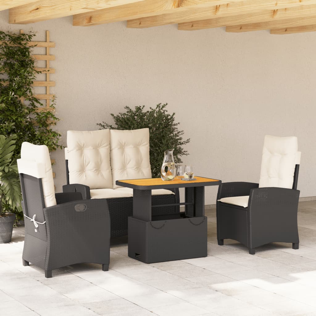 4-delige Tuinset met kussens poly rattan zwart Tuinsets | Creëer jouw Trendy Thuis | Gratis bezorgd & Retour | Trendy.nl