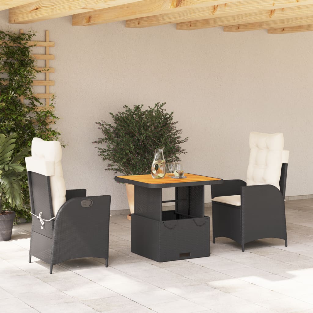 3-delige Tuinset met kussens poly rattan zwart Tuinsets | Creëer jouw Trendy Thuis | Gratis bezorgd & Retour | Trendy.nl