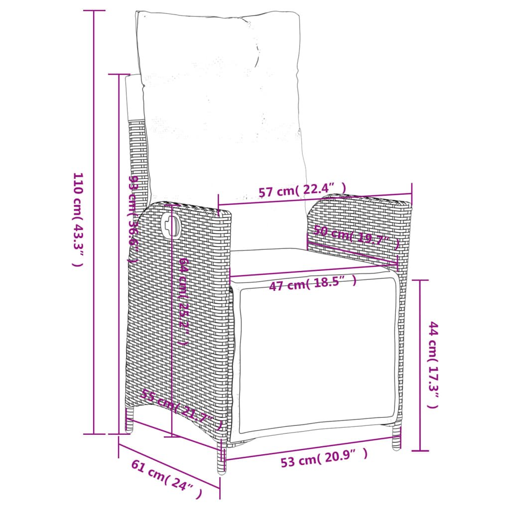 3-delige Tuinset met kussens poly rattan zwart Tuinsets | Creëer jouw Trendy Thuis | Gratis bezorgd & Retour | Trendy.nl