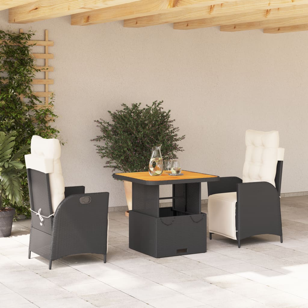 3-delige Tuinset met kussens poly rattan zwart Tuinsets | Creëer jouw Trendy Thuis | Gratis bezorgd & Retour | Trendy.nl