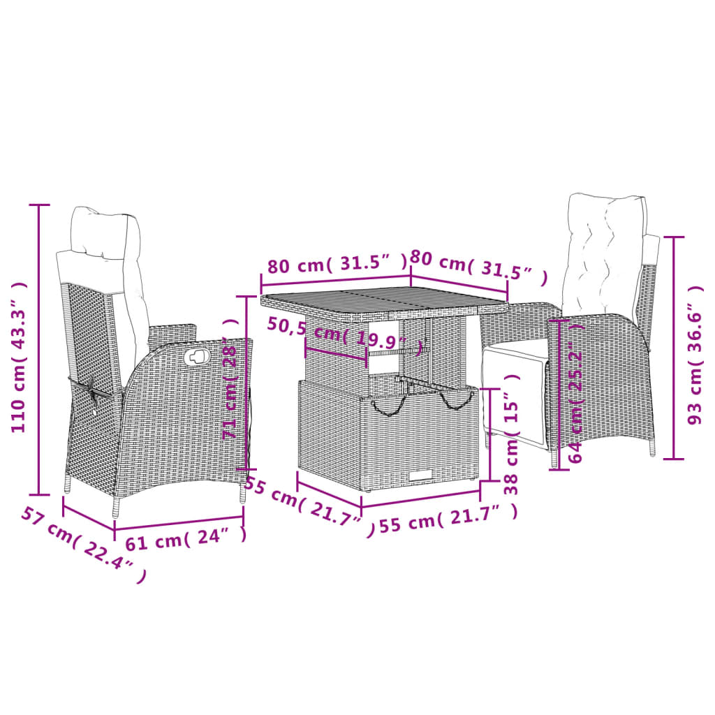 3-delige Tuinset met kussens poly rattan zwart Tuinsets | Creëer jouw Trendy Thuis | Gratis bezorgd & Retour | Trendy.nl