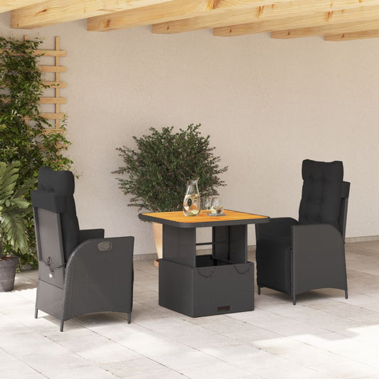 3-delige Tuinset met kussens poly rattan zwart Tuinsets | Creëer jouw Trendy Thuis | Gratis bezorgd & Retour | Trendy.nl