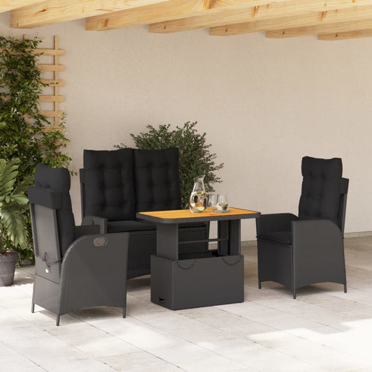 4-delige Tuinset met kussens poly rattan zwart Tuinsets | Creëer jouw Trendy Thuis | Gratis bezorgd & Retour | Trendy.nl