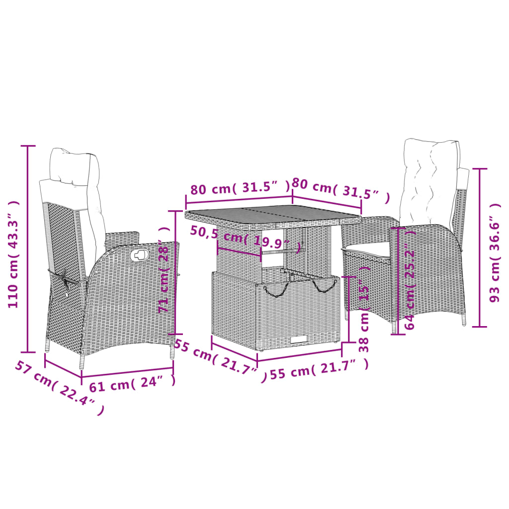 3-delige Tuinset met kussens poly rattan grijs Tuinsets | Creëer jouw Trendy Thuis | Gratis bezorgd & Retour | Trendy.nl