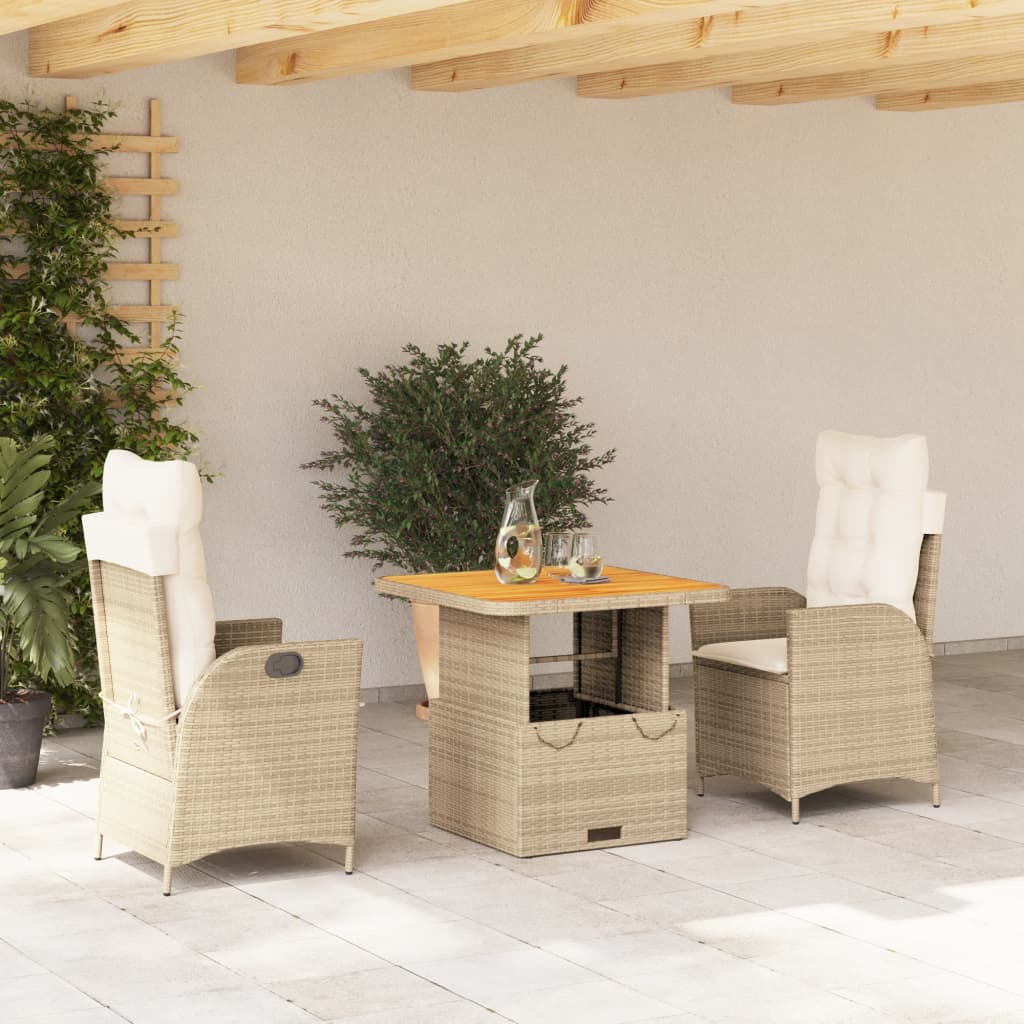 3-delige Tuinset met kussens poly rattan beige Tuinsets | Creëer jouw Trendy Thuis | Gratis bezorgd & Retour | Trendy.nl