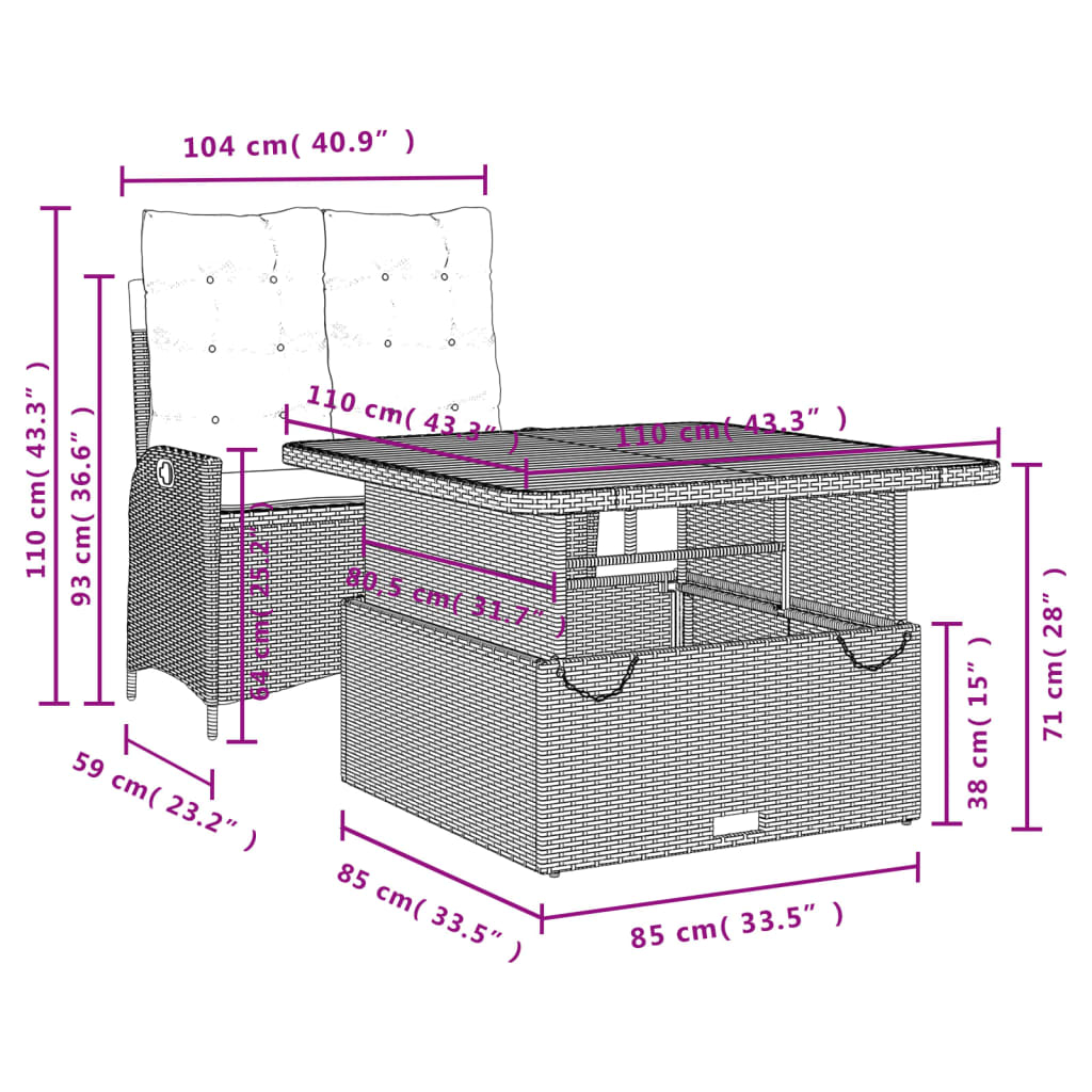 2-delige Tuinset met kussens poly rattan beige Tuinsets | Creëer jouw Trendy Thuis | Gratis bezorgd & Retour | Trendy.nl