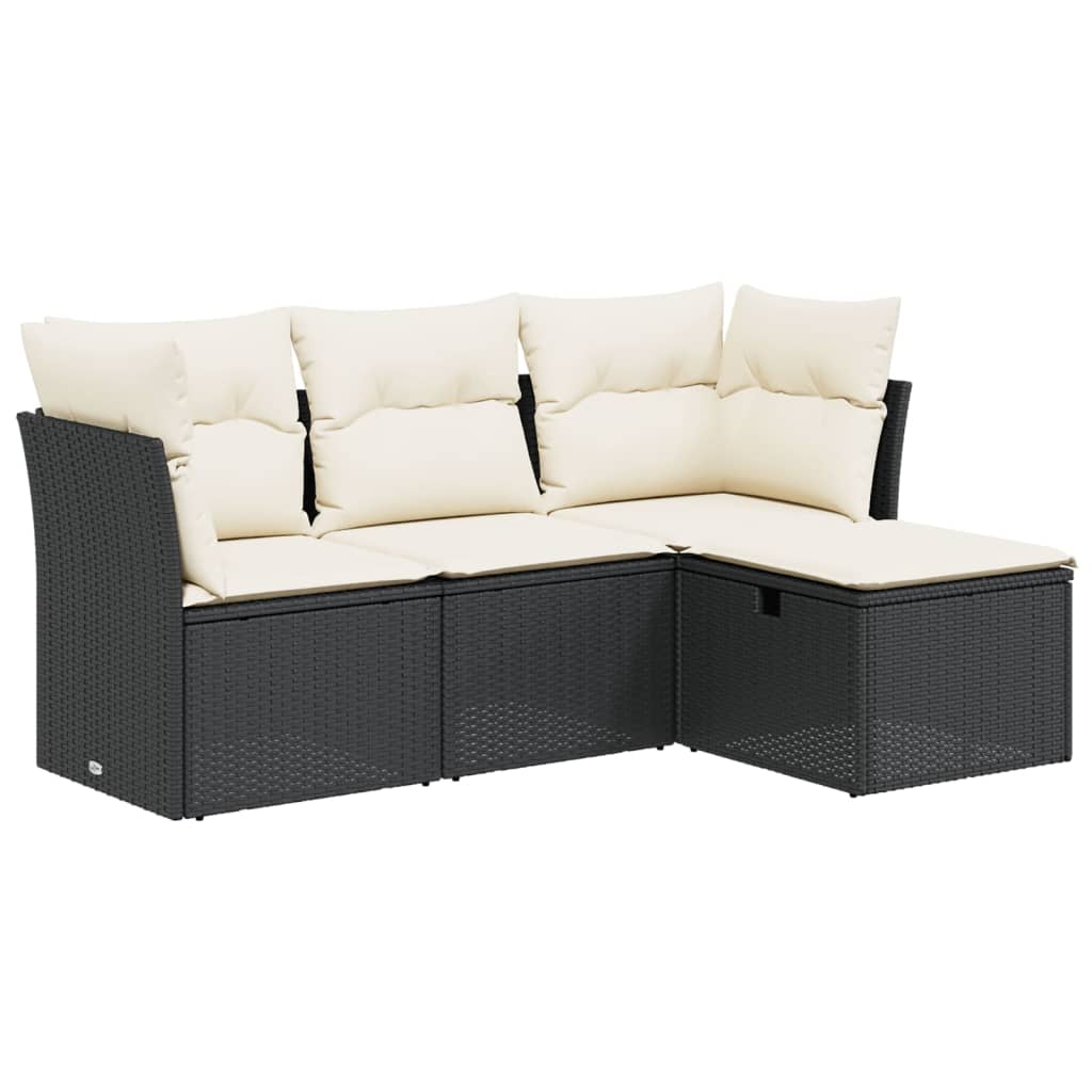 4-delige Loungeset met kussens poly rattan zwart Tuinsets | Creëer jouw Trendy Thuis | Gratis bezorgd & Retour | Trendy.nl