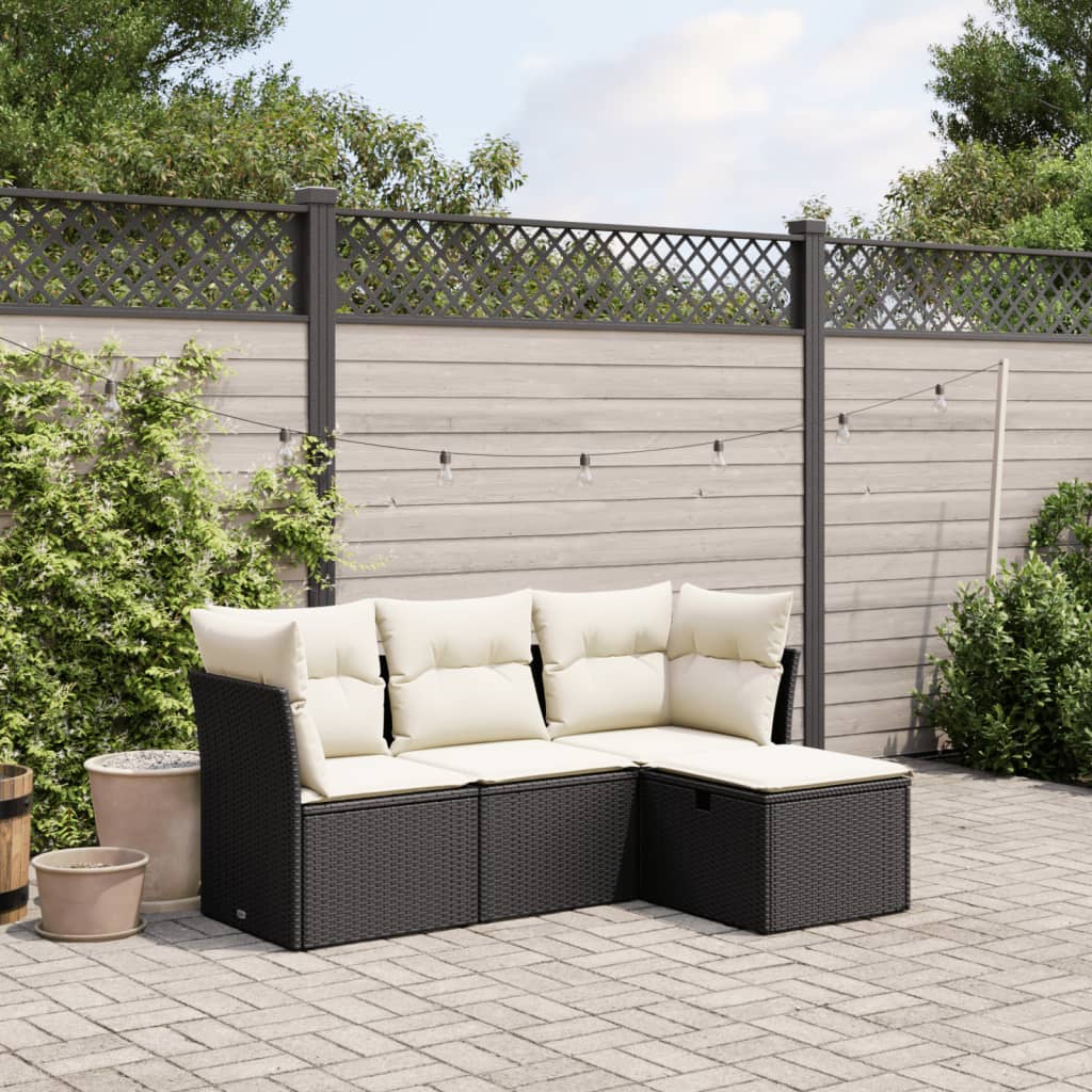 4-delige Loungeset met kussens poly rattan zwart Tuinsets | Creëer jouw Trendy Thuis | Gratis bezorgd & Retour | Trendy.nl