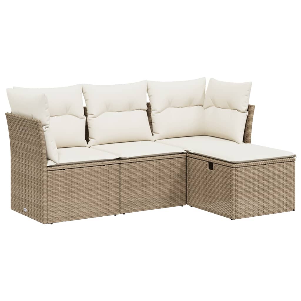 4-delige Loungeset met kussens poly rattan beige