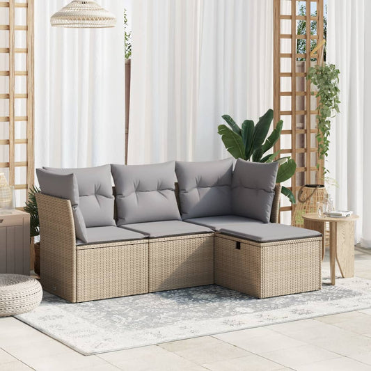 4-delige Loungeset met kussens poly rattan gemengd beige Tuinsets | Creëer jouw Trendy Thuis | Gratis bezorgd & Retour | Trendy.nl