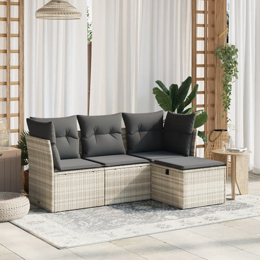 4-delige Loungeset met kussens poly rattan lichtgrijs Tuinsets | Creëer jouw Trendy Thuis | Gratis bezorgd & Retour | Trendy.nl