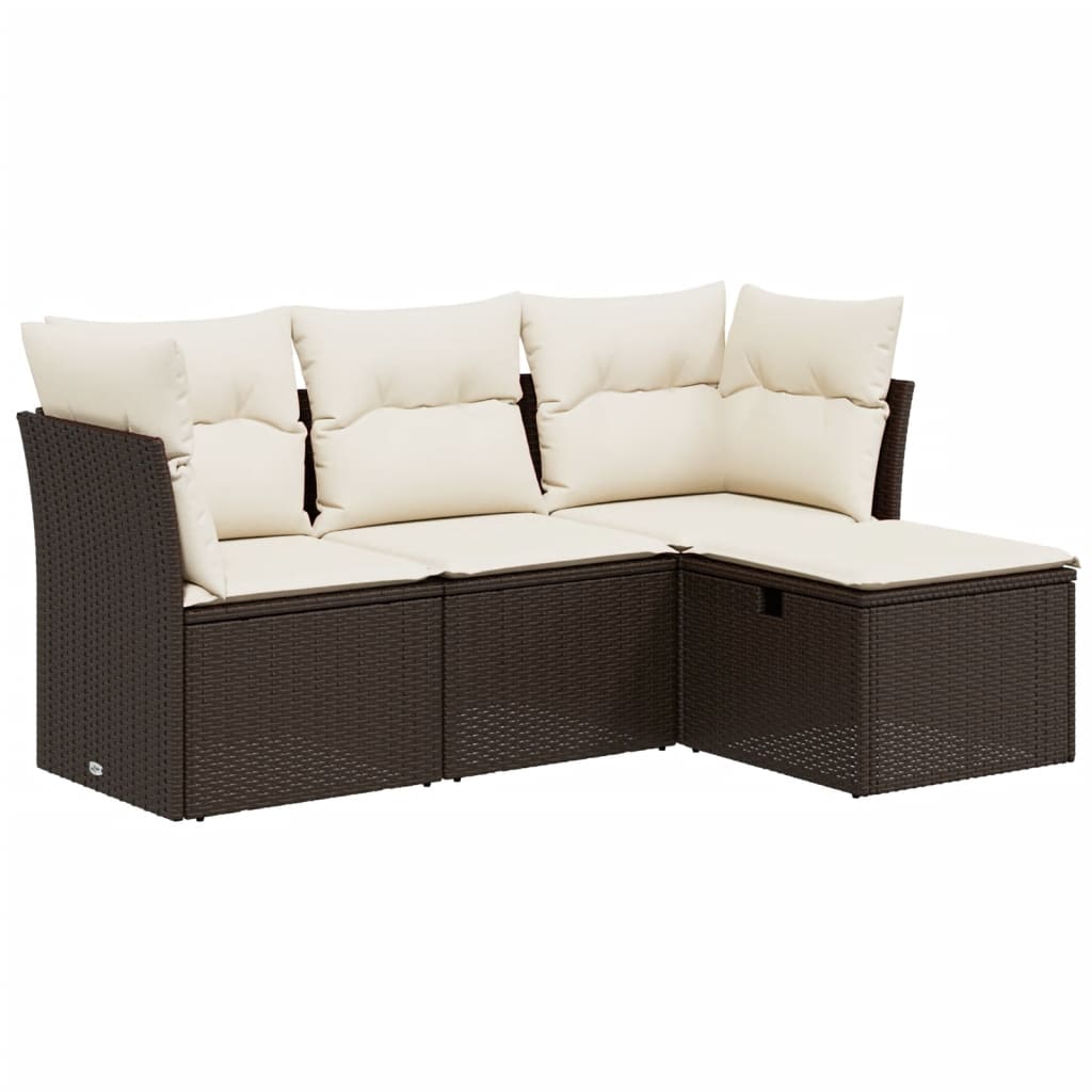 4-delige Loungeset met kussens poly rattan bruin Tuinsets | Creëer jouw Trendy Thuis | Gratis bezorgd & Retour | Trendy.nl