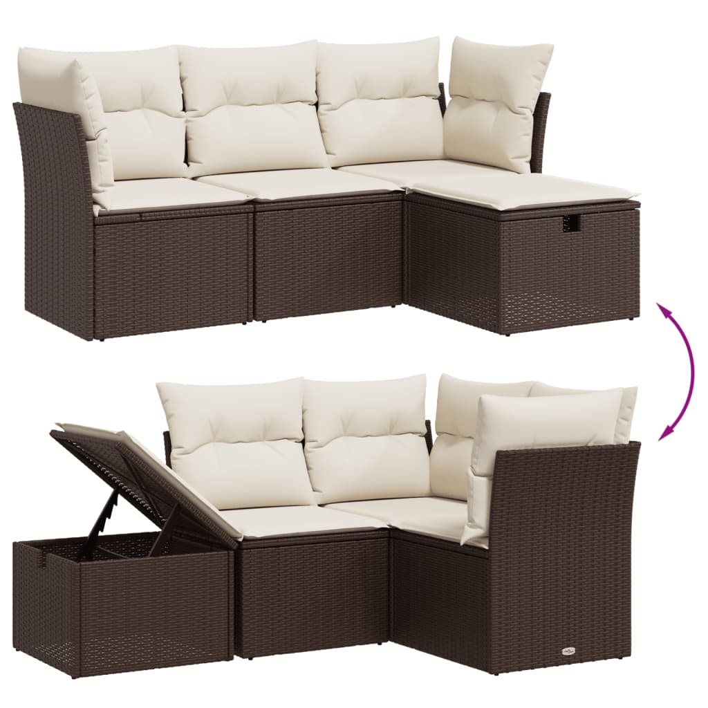 4-delige Loungeset met kussens poly rattan bruin Tuinsets | Creëer jouw Trendy Thuis | Gratis bezorgd & Retour | Trendy.nl