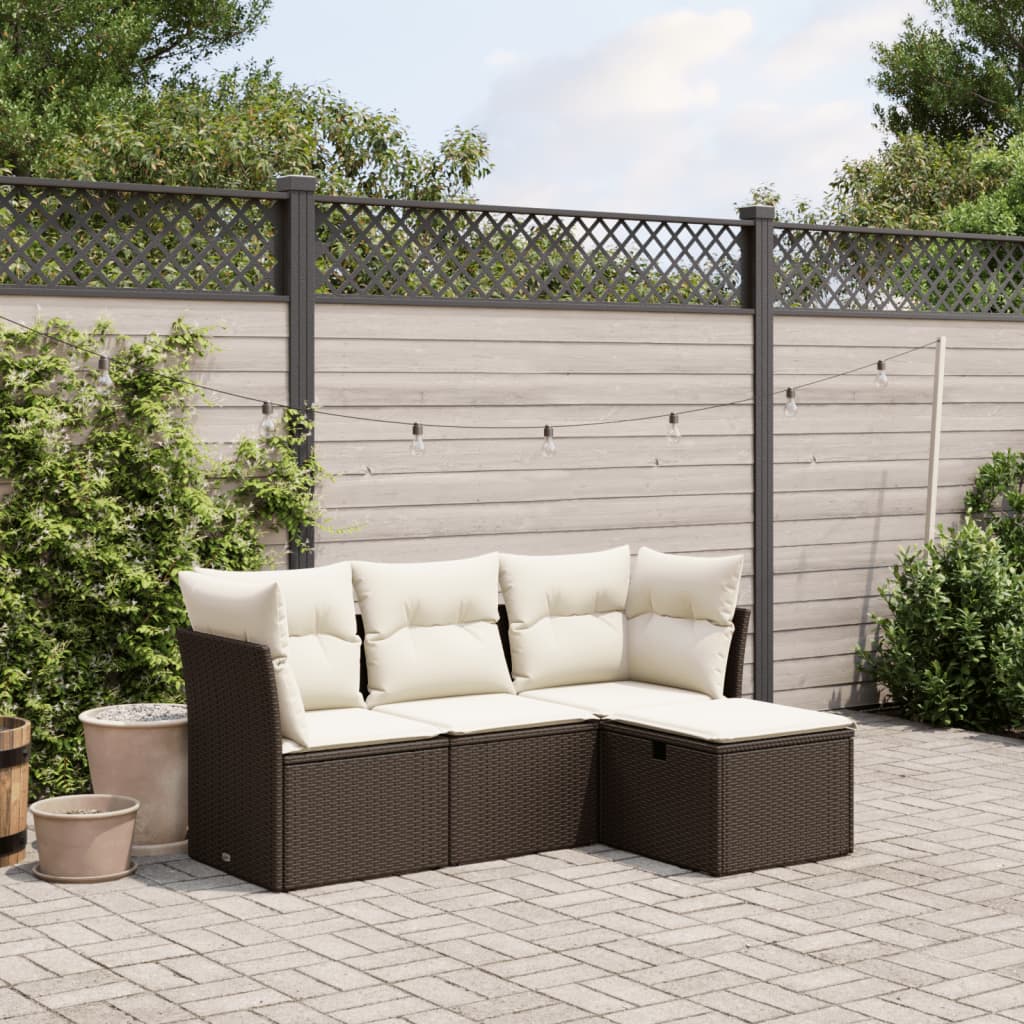 4-delige Loungeset met kussens poly rattan bruin Tuinsets | Creëer jouw Trendy Thuis | Gratis bezorgd & Retour | Trendy.nl