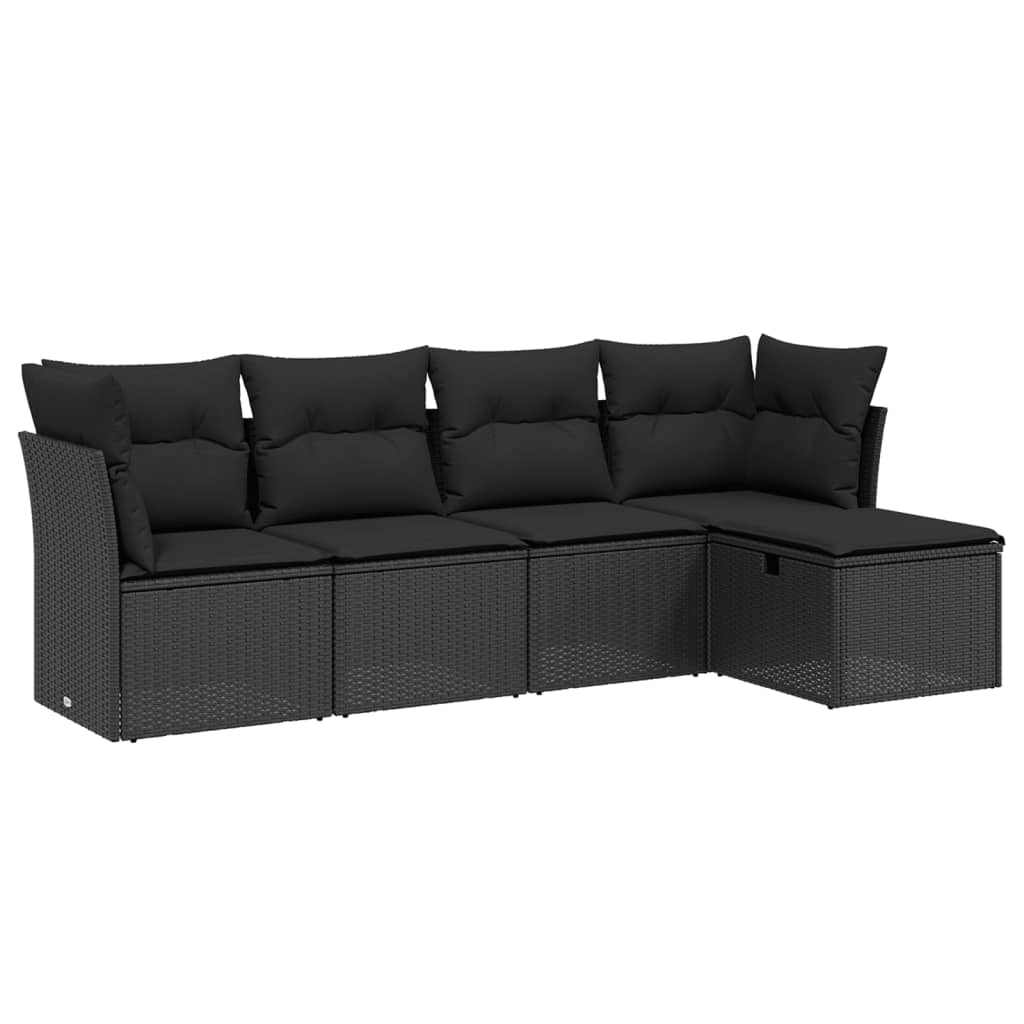 5-delige Loungeset met kussens poly rattan zwart Tuinsets | Creëer jouw Trendy Thuis | Gratis bezorgd & Retour | Trendy.nl