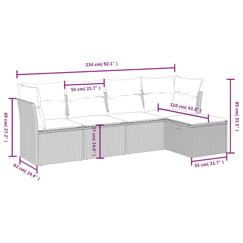 5-delige Loungeset met kussens poly rattan zwart Tuinsets | Creëer jouw Trendy Thuis | Gratis bezorgd & Retour | Trendy.nl