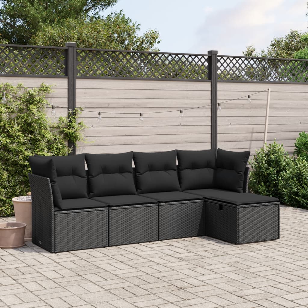 5-delige Loungeset met kussens poly rattan zwart Tuinsets | Creëer jouw Trendy Thuis | Gratis bezorgd & Retour | Trendy.nl