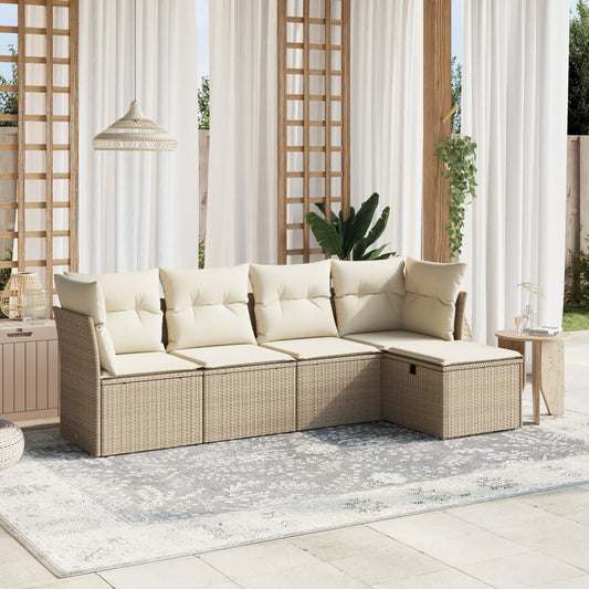 5-delige Loungeset met kussens poly rattan beige