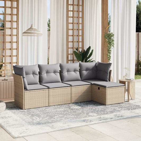 5-delige Loungeset met kussens poly rattan gemengd beige Tuinsets | Creëer jouw Trendy Thuis | Gratis bezorgd & Retour | Trendy.nl