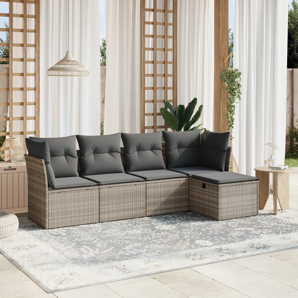 5-delige Loungeset met kussens poly rattan lichtgrijs Tuinsets | Creëer jouw Trendy Thuis | Gratis bezorgd & Retour | Trendy.nl