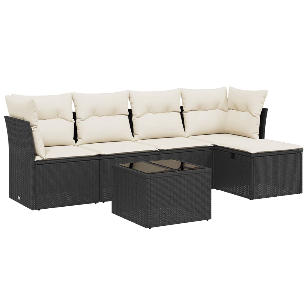 6-delige Loungeset met kussens poly rattan zwart Tuinsets | Creëer jouw Trendy Thuis | Gratis bezorgd & Retour | Trendy.nl