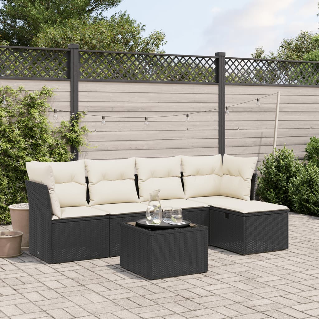 6-delige Loungeset met kussens poly rattan zwart Tuinsets | Creëer jouw Trendy Thuis | Gratis bezorgd & Retour | Trendy.nl