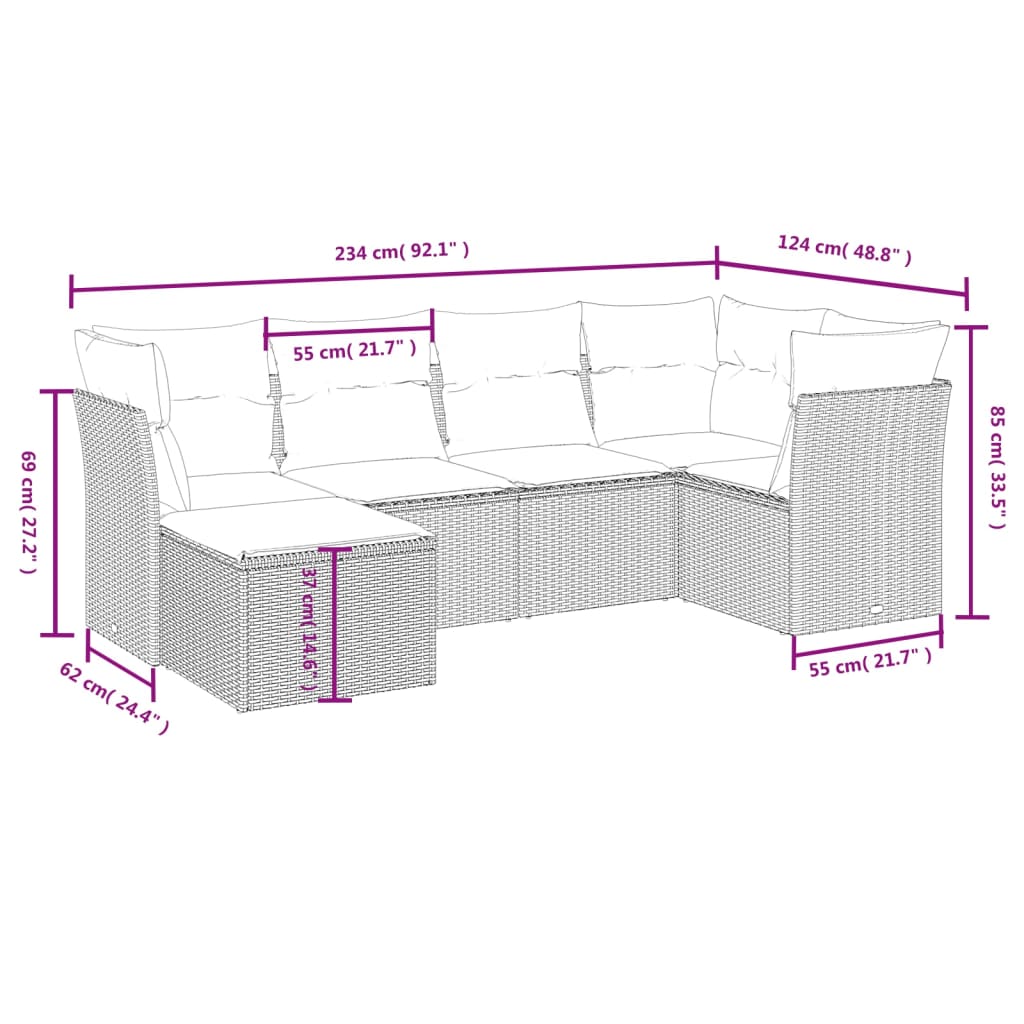 6-delige Loungeset met kussens poly rattan zwart Tuinsets | Creëer jouw Trendy Thuis | Gratis bezorgd & Retour | Trendy.nl