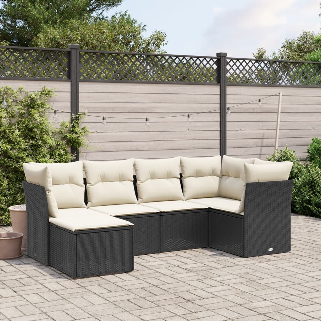 6-delige Loungeset met kussens poly rattan zwart Tuinsets | Creëer jouw Trendy Thuis | Gratis bezorgd & Retour | Trendy.nl