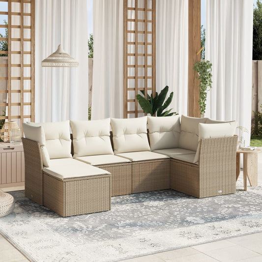 6-delige Loungeset met kussens poly rattan beige