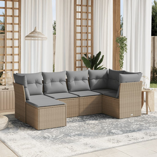 6-delige Loungeset met kussens poly rattan gemengd beige Tuinsets | Creëer jouw Trendy Thuis | Gratis bezorgd & Retour | Trendy.nl