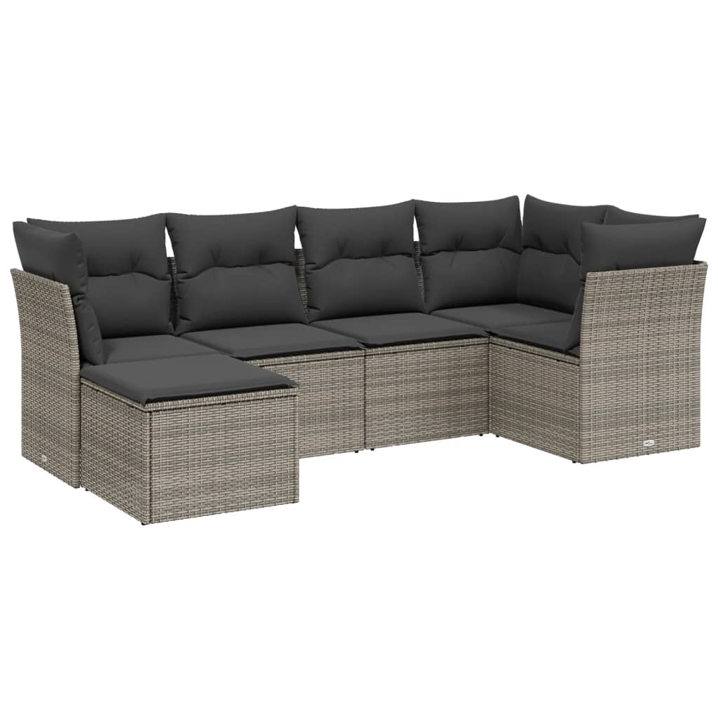 6-delige Loungeset met kussens poly rattan grijs Tuinsets | Creëer jouw Trendy Thuis | Gratis bezorgd & Retour | Trendy.nl