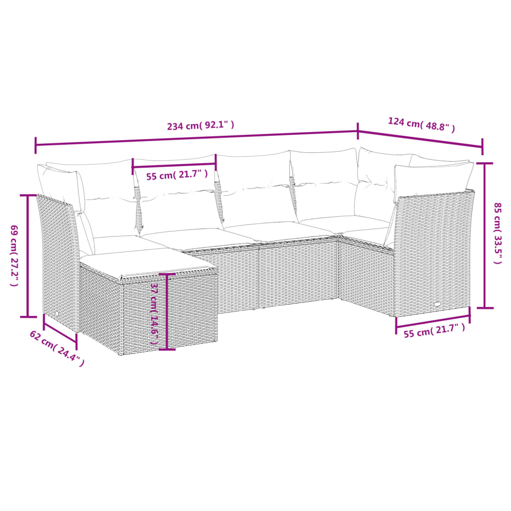 6-delige Loungeset met kussens poly rattan grijs Tuinsets | Creëer jouw Trendy Thuis | Gratis bezorgd & Retour | Trendy.nl