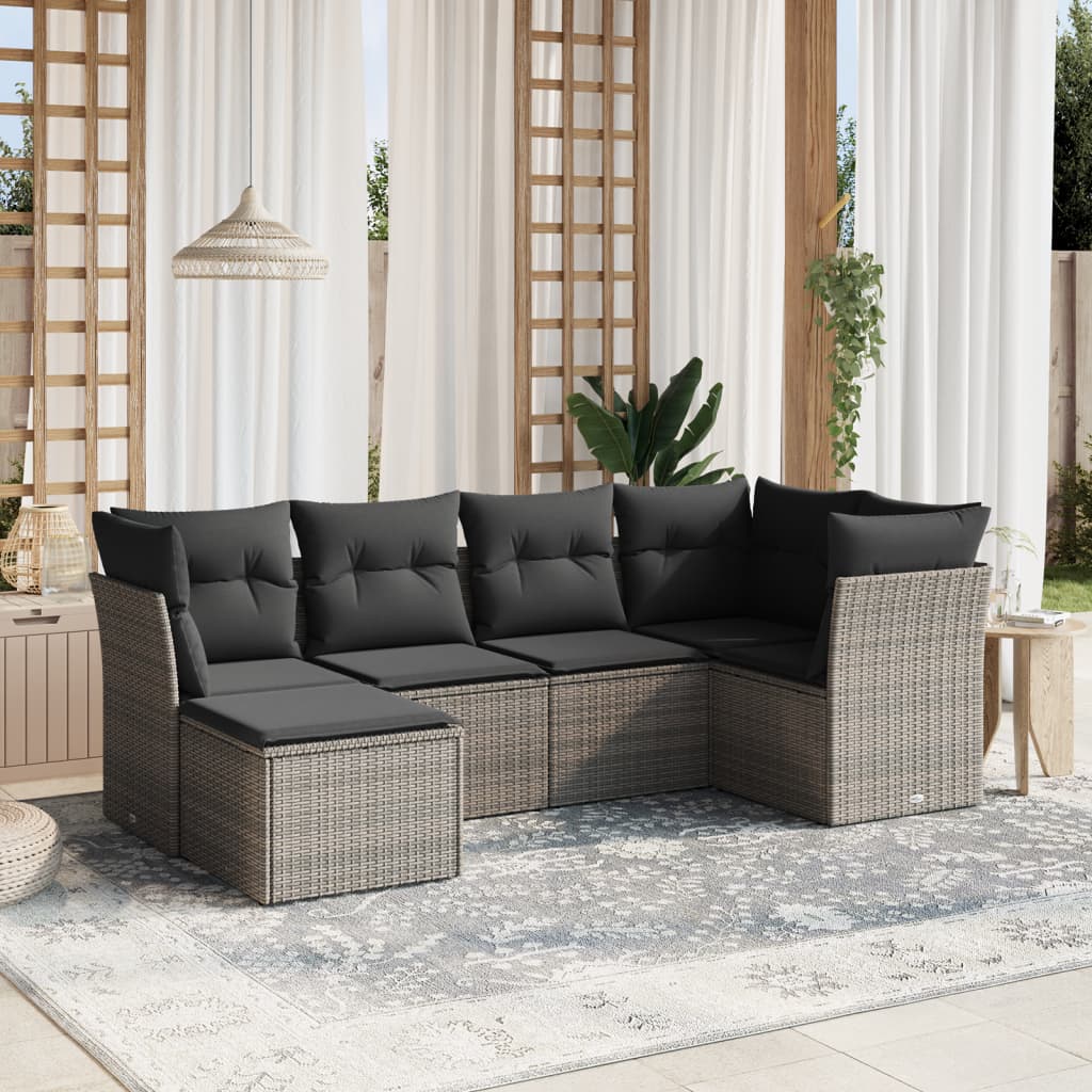 6-delige Loungeset met kussens poly rattan grijs Tuinsets | Creëer jouw Trendy Thuis | Gratis bezorgd & Retour | Trendy.nl