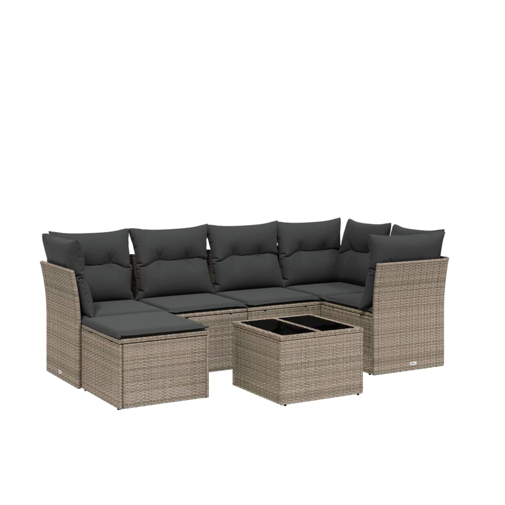 7-delige Loungeset met kussens poly rattan lichtgrijs Tuinsets | Creëer jouw Trendy Thuis | Gratis bezorgd & Retour | Trendy.nl