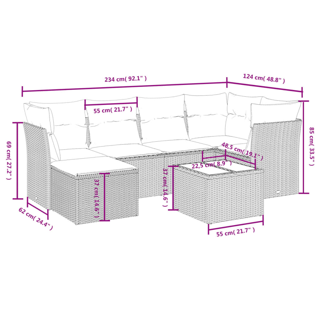 7-delige Loungeset met kussens poly rattan lichtgrijs Tuinsets | Creëer jouw Trendy Thuis | Gratis bezorgd & Retour | Trendy.nl