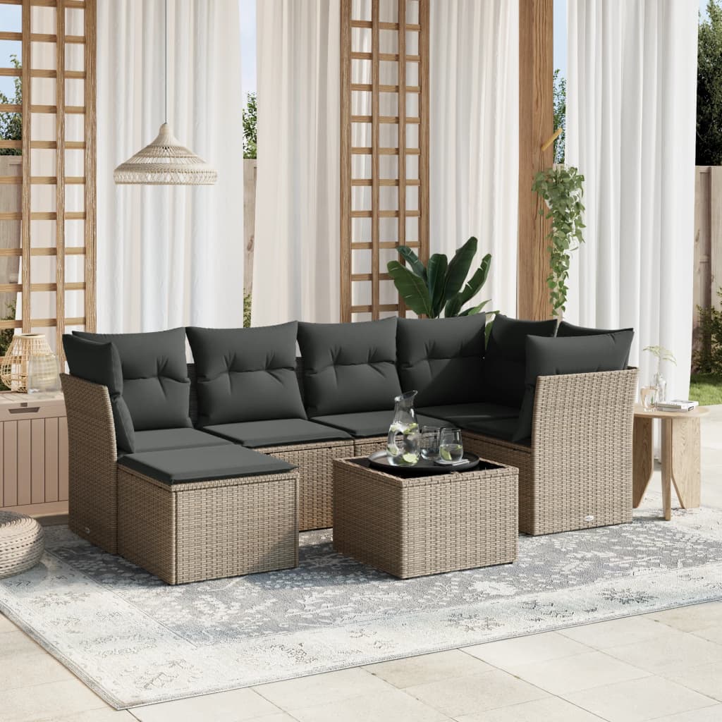 7-delige Loungeset met kussens poly rattan lichtgrijs Tuinsets | Creëer jouw Trendy Thuis | Gratis bezorgd & Retour | Trendy.nl