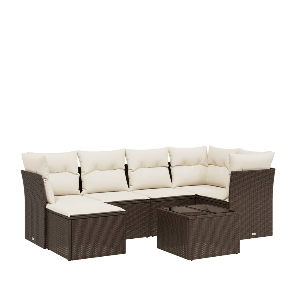 7-delige Loungeset met kussens poly rattan bruin